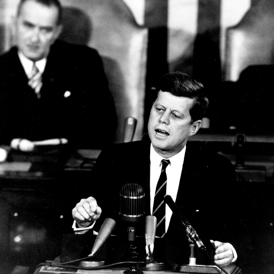 President Kennedy making speech to go to moon