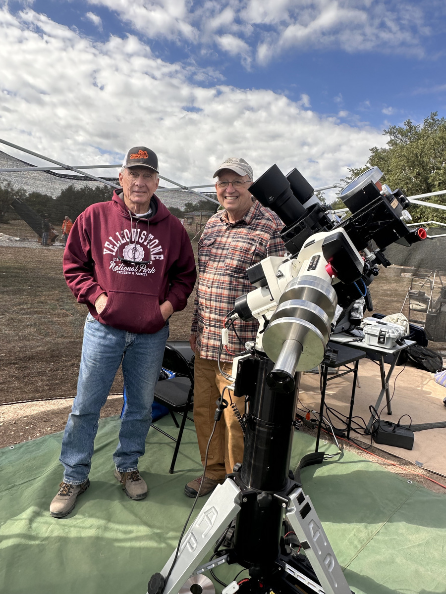 Randy Light and Lee Smith with mount, telescope, and camera equipment