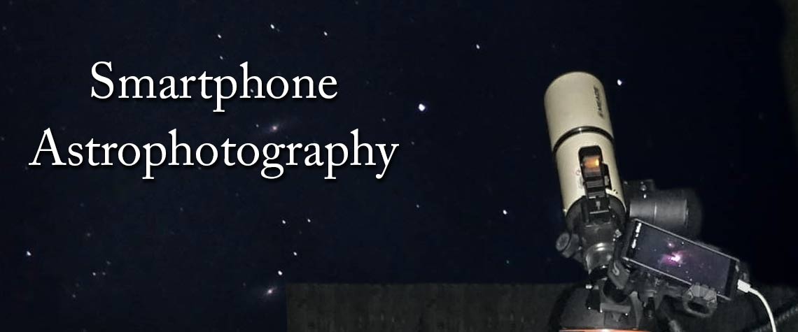 smart phone mounted on a telescope
