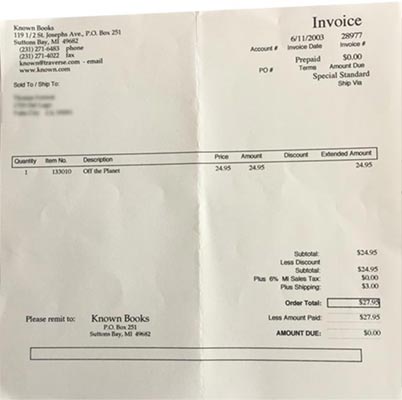 Off the Planet invoice