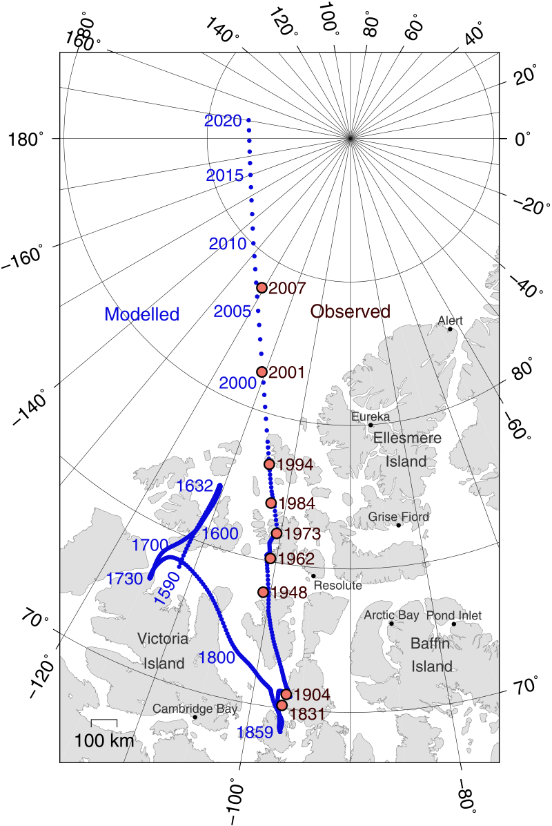 projected movement of the North Geomagnetic Pole